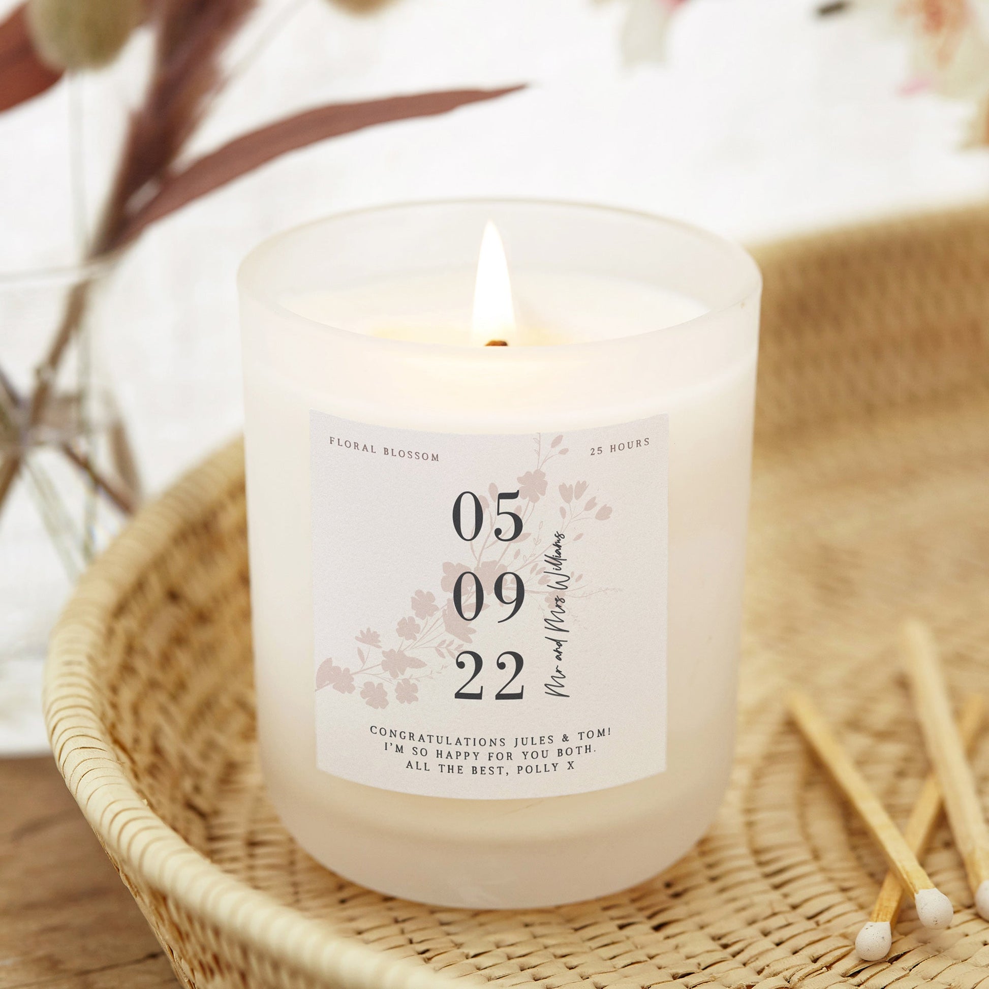 Wedding Gift Personalised Date Frosted Candle - Kindred Fires