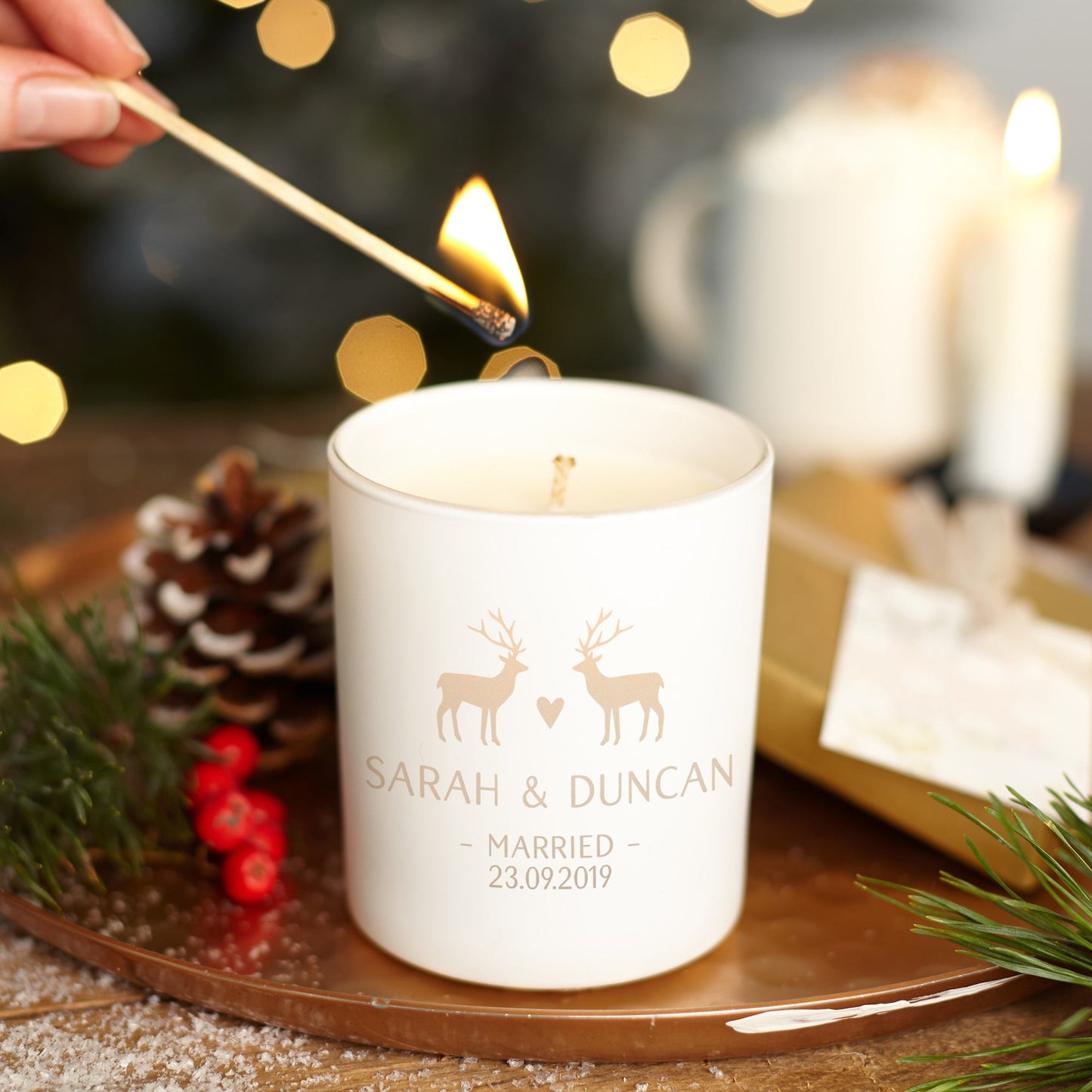 Wedding Keepsake Gift Personalised Candle Christmas Stags - Kindred Fires